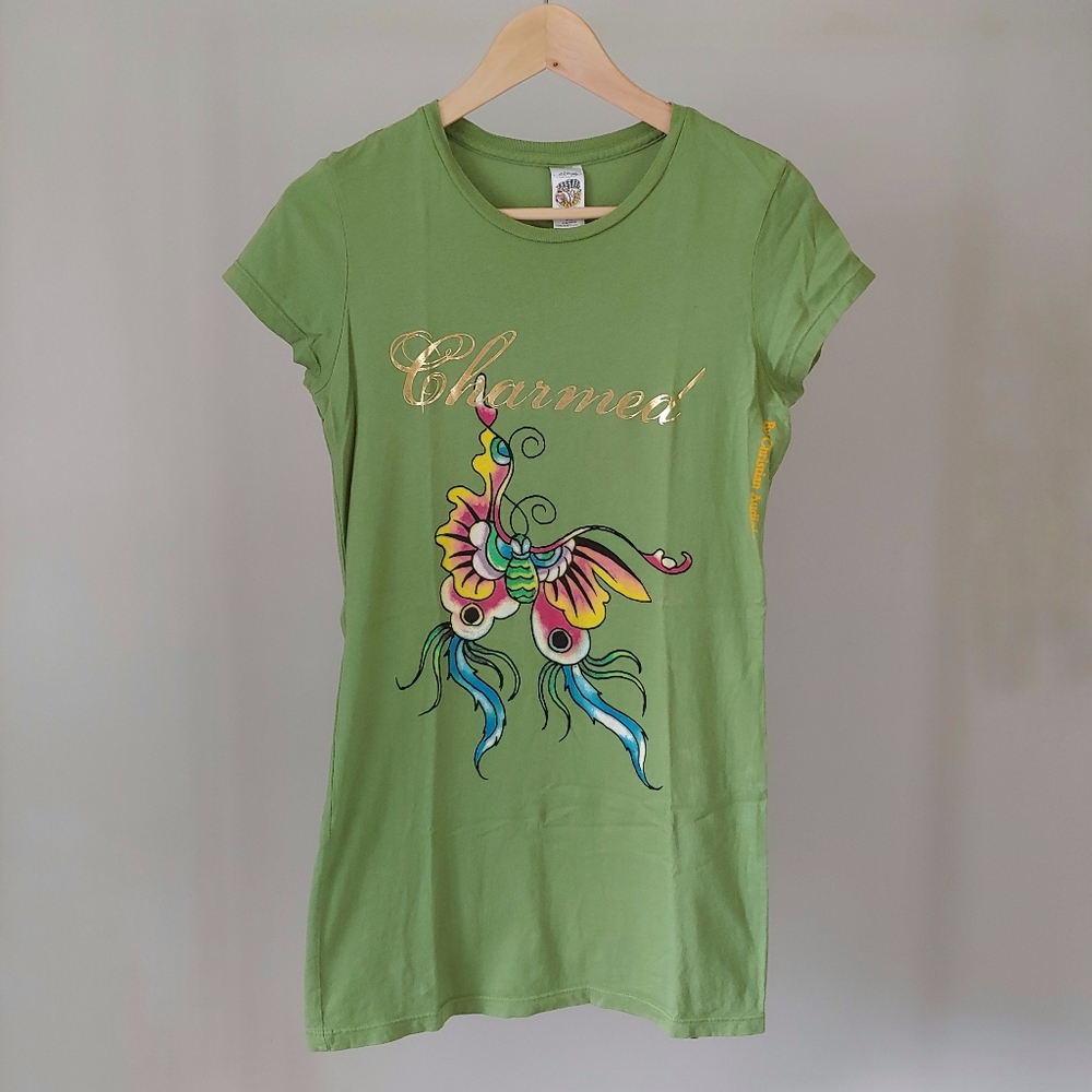 Ed Hardy Designs Short Sleeve T-Shirt Green Vintage Butterfly Size Medium